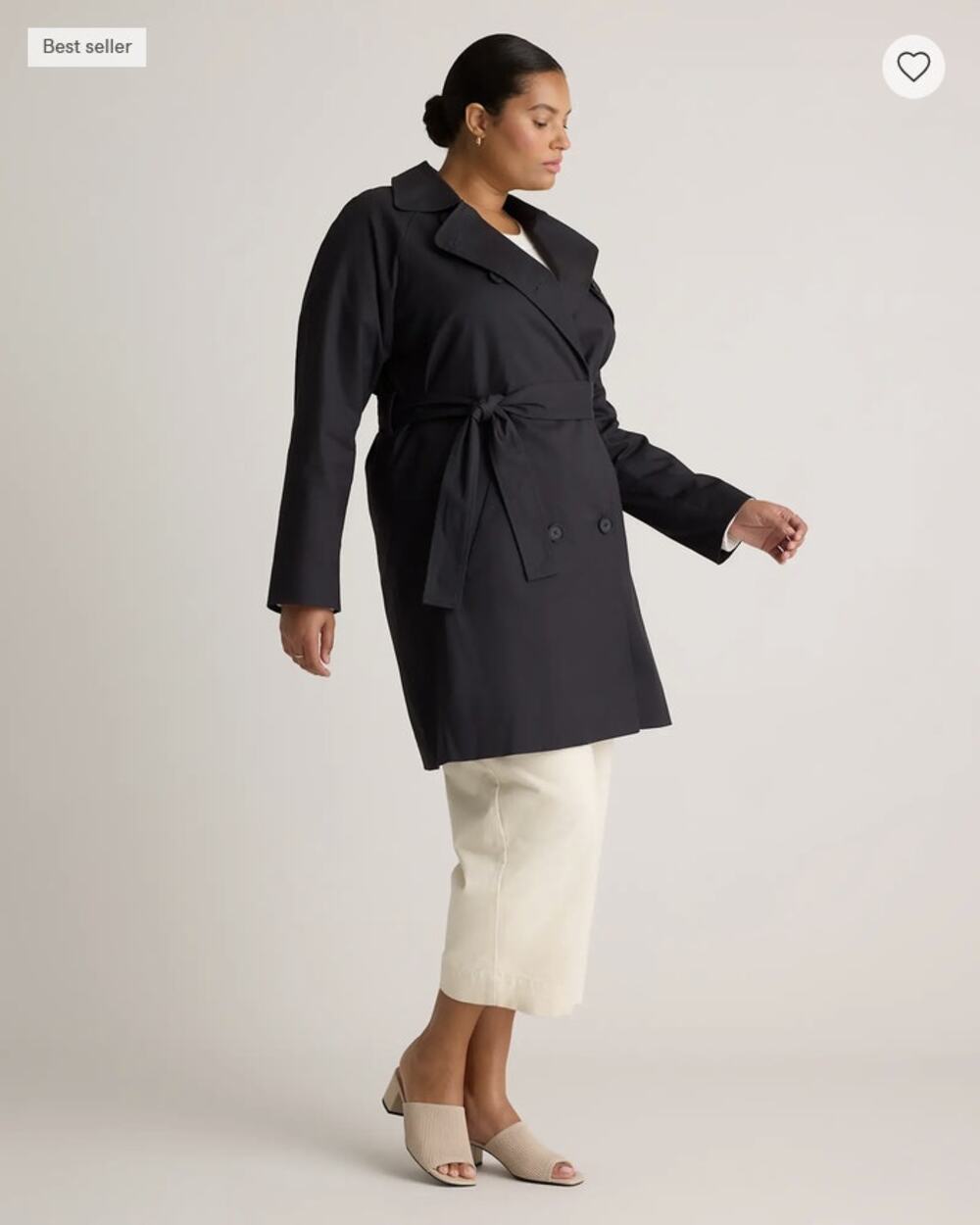 Quince Comfort Stretch Trench Coat Black Size S NWT